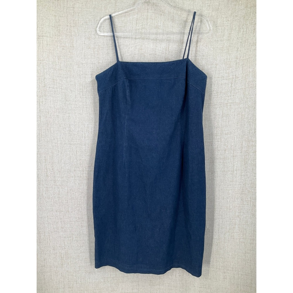 Brooks Brothers Sheath Dress Womens 14 Blue Cotton Denim Preppy Timeless